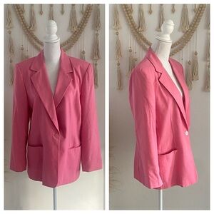Vintage Joan Leslie pink linen blazer 1960’s oversize suit jacket size 12